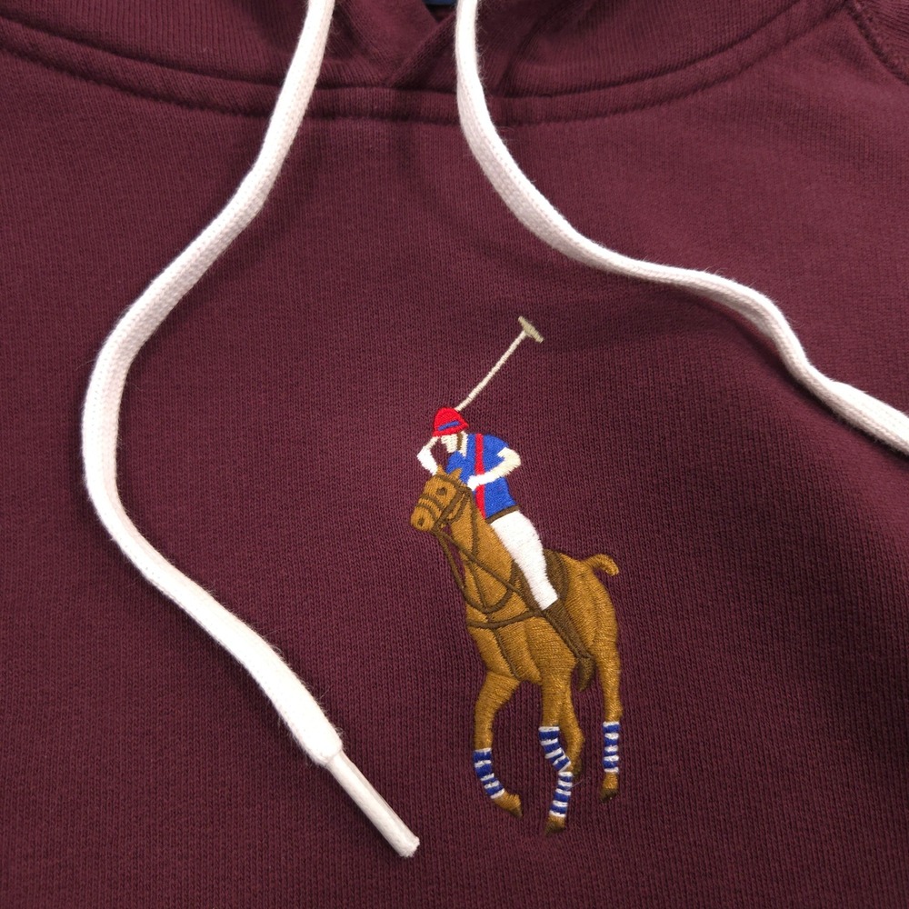 Polo Ralph Lauren Hoodie Mens XXL Burgundy Center Big Flesh Pony Fleece Pullover - Picture 2 of 9